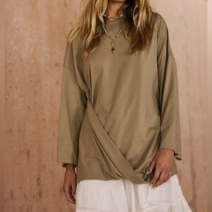 Free People - Dallas Ground Coriander Long Sleeve Twisted Tunic Blouse Small